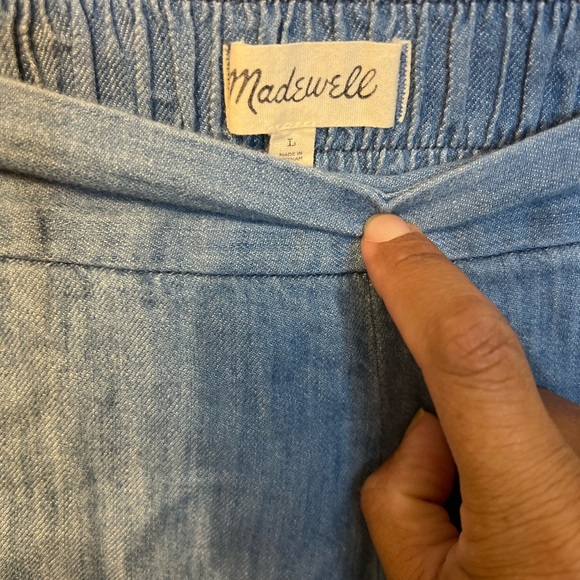 Madewell Chambray Huston Soft Denim Linen Pull on Crop High Rise Wide Leg Pants - Picture 5 of 9